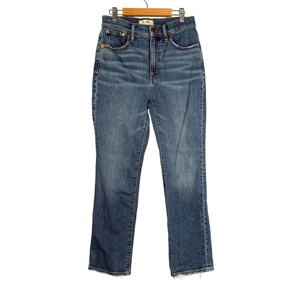 Madewell Slim Demi Boot‎ Jeans Size 26 Med Wash High Rise Raw Hem Stretch